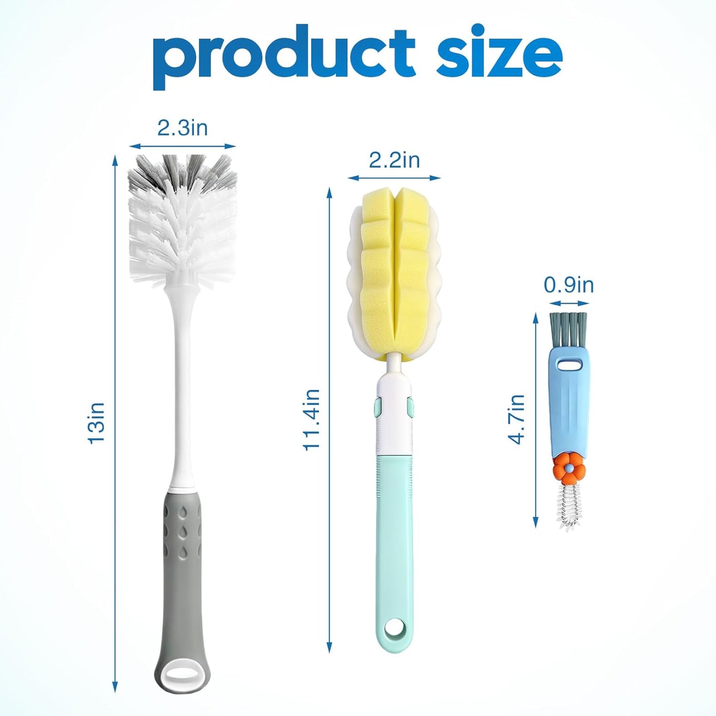 14Pcs Bottle Brush Cleaner Set, Long Handle Bottle Brushes, Sponge Brushes, 3-in-1 Water Bottle Cleaner Brushes and Straw Brushes for Water Bottles, Cups and Straws Cleaning