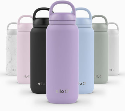 Ello Cooper 22oz Stainless Steel Water Bottle with Straw and Carry Handle, Double Walled and Vacuum Insulated Metal, Leak Proof Locking Lid with Soft Silicone Spout, Reusable, BPA Free, Lilac
