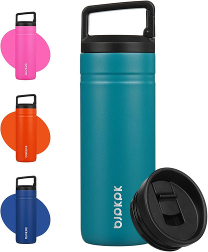 BJPKPK Insulated Water Bottle with 2 Lids,20 oz Double Wall Stainless Steel Vacuum Tumbler Travel Coffee Mug,Wide Mouth Thermal Cup,Haze Blue