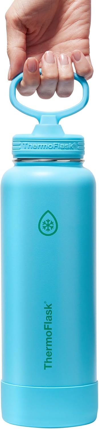 ThermoFlask Insulated Water Bottle with Spout Lid (24 oz, Lemonade Stand) - Leakproof, Stainless Steel Water Bottle for Cold & Hot Drinks, Travel & Daily Hydration