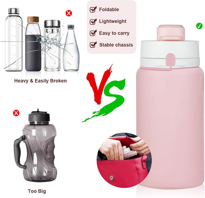 PLTCAT Collapsible Water Bottle, 19oz Foldable Bottle BPA Free Reusable Lightweight Leak-Proof Travel Silicone Water Bottle for Travel, Gym, Hiking, Office, Camping