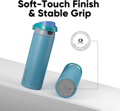 ENCOOL Leakproof Insulated Water Bottle with Straw Dual-Sip Water Bottle Bag-Safe Design for Work, Commute & Gym – Keeps Drinks Cold All Day, 24 oz, Lemonade Pink - Colors A