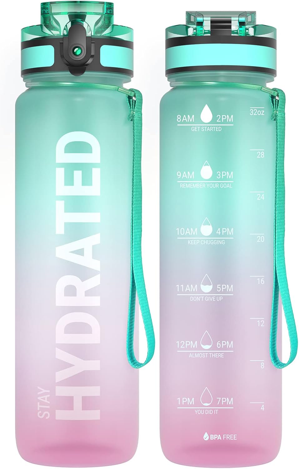 Sahara Sailor Water Bottle 32oz, Durable and Leakproof Water Bottles Motivational with Time Marker, Tritan, BPA Free, Wide Mouth with Easy Clean Brush for Gym, Travel, Home, School, Office (1 Bottle)