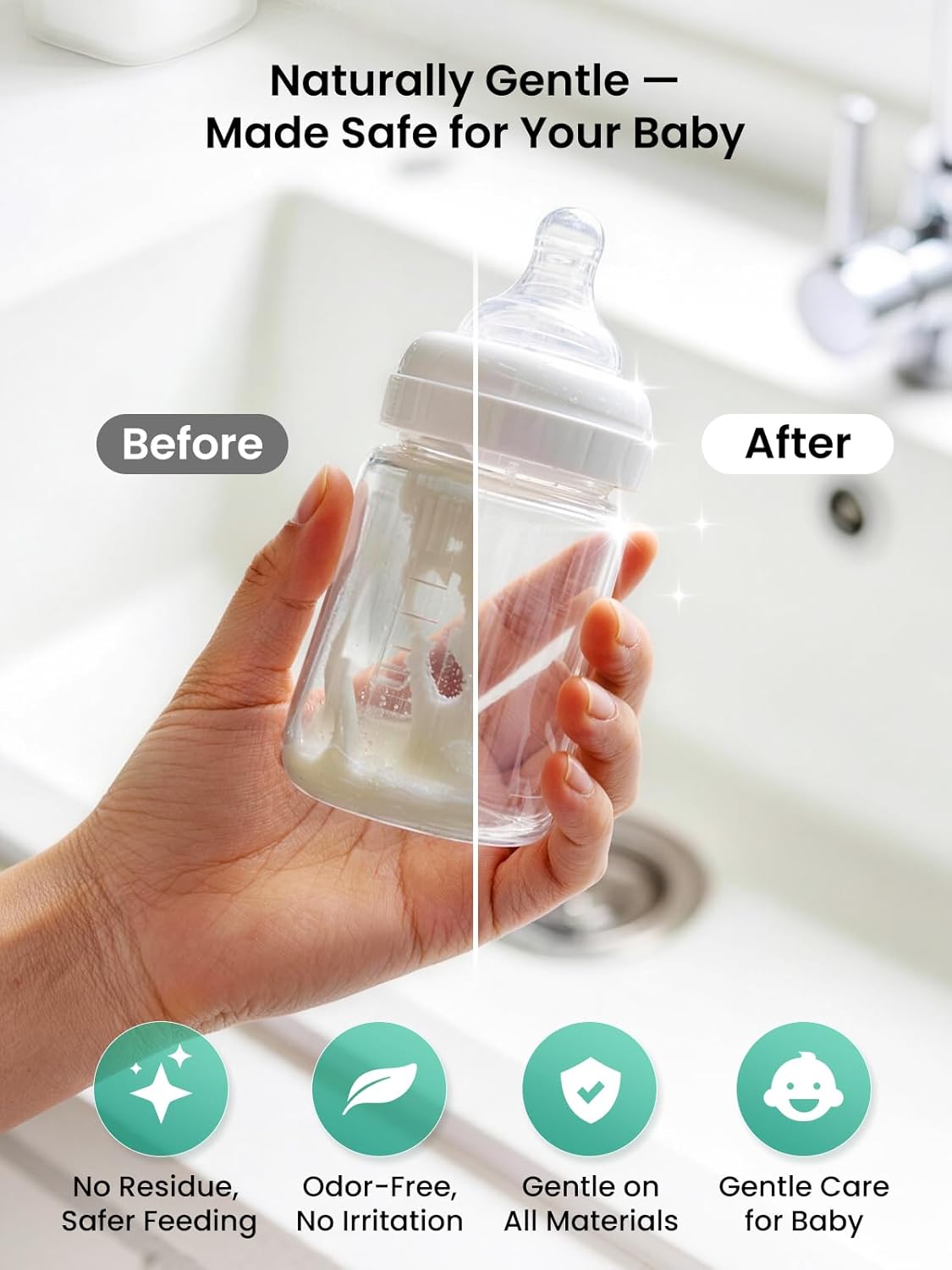 GROWNSY Bottle Washer Detergent Tablets, Plant-Based Enzyme Formula, Removes Milk Residue & Odor, Safe for Baby Bottles & Pump Parts, Compatible with All Bottle Washers, Unscented, 150 Count
