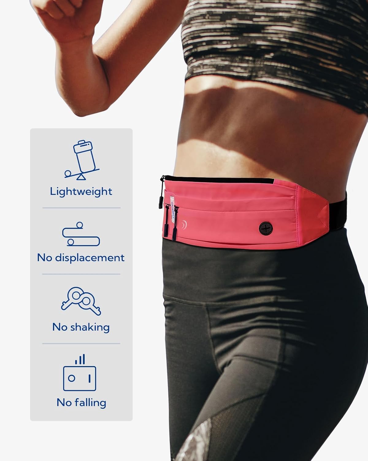 WATERFLY Running Belt Fanny Pack: Runner Marathon Jogging Waist Pack Sport Workout Exercise Fitness Phone Holder Belt for Men Women Jogger Slim Waist Bag Black