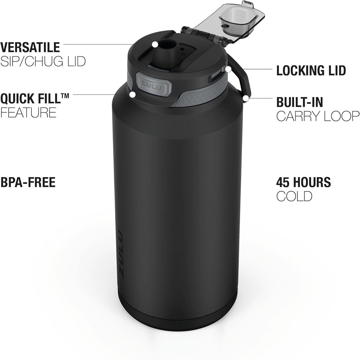 ZULU Powerfill Pro 32oz Stainless Steel Water Bottle with Quick Fill Lid, Triple Walled Vacuum Insulated Metal, Leak Proof Locking Lid, Sip and Chug, Reusable BPA Free, High Tide