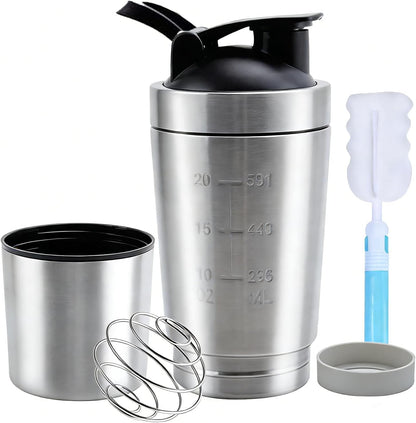 VALESKA 20-Ounce Stainless Steel Protein Shaker Bottle With Wire Whisk - BPA Free, Leak-Proof, Dishwasher Safe, Perfect for Gym Workout