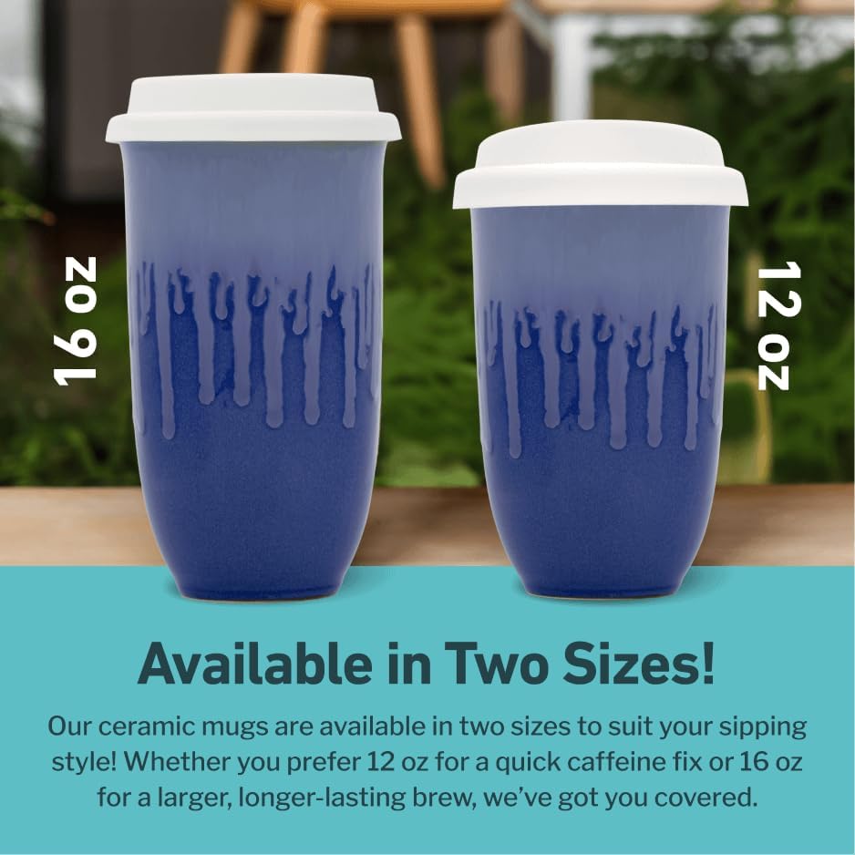 NOVA CERAMICS Coffee Tumbler – Travel Mug - On the Go Coffee Mug – Microwave & Dishwasher Safe Green Coffee Tumbler - Gifts For Women Men Him Her – 16oz – Monsoon
