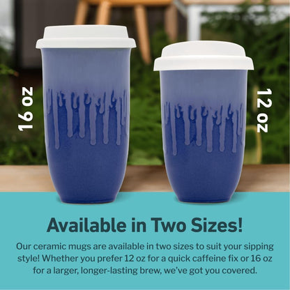 NOVA CERAMICS Coffee Tumbler – Travel Mug - On the Go Coffee Mug – Microwave & Dishwasher Safe Green Coffee Tumbler - Gifts For Women Men Him Her – 16oz – Monsoon