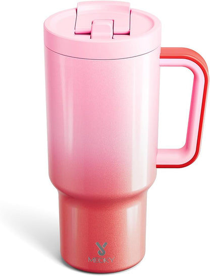Meoky 32 oz Tumbler with Handle and Flip Straw, 100% Leakproof Tumbler with Lid and Straw, Stainless Steel Insulated Cup, Cupholder Friendly, Keeps Cold for 24 Hours (Night)