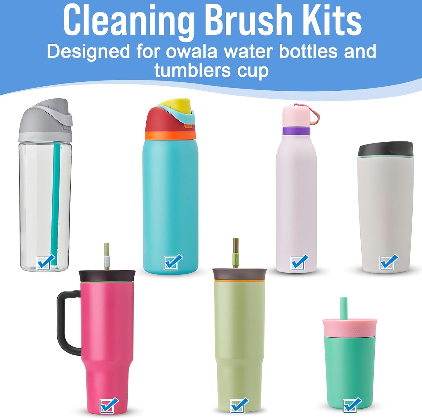 XANGNIER 5 Pcs Water Bottle Cleaner Brush Set for Owala 24oz/32oz/40oz Cup,Multifunctional Bottle Brush and Long Straw Cleaner Brush,Cleaning Kit for Owala/Stanley/Yeti Tumbler Cup Accessories