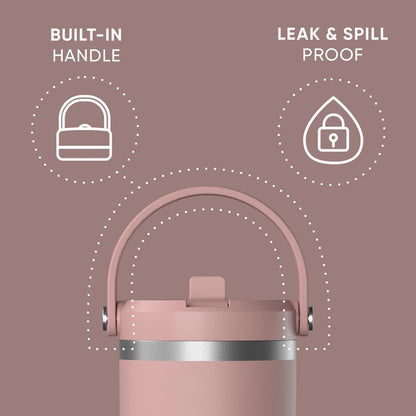 Hydrapeak Nomad 32oz Insulated Stainless Steel Travel Tumbler with Handle & Straw Lid, Leakproof, Cupholder Friendly, Keeps Drinks Cold 24 Hours, Reusable Bottle for Daily Hydration (Pale Sage)