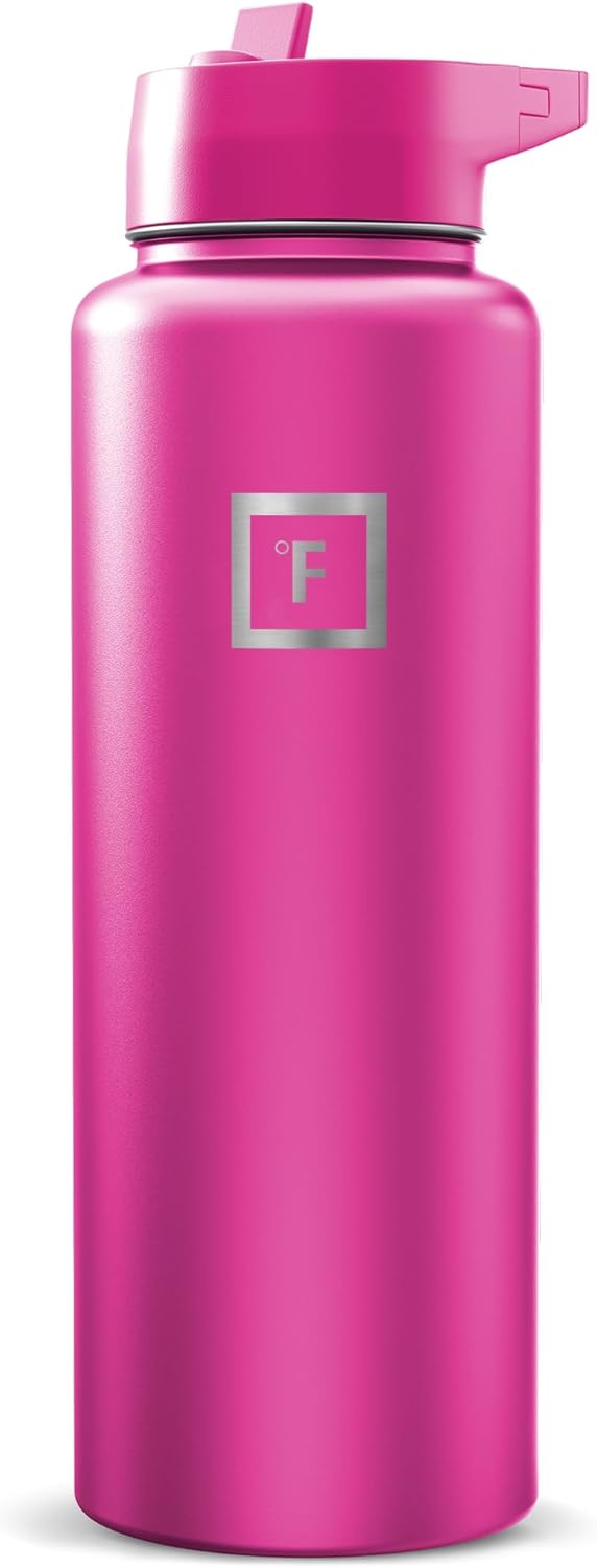 IRON °FLASK Camping & Hiking Hydration Flask with Straw, Wide Mouth Insulated Stainless Steel Sports Water Bottle - 40 oz Midnight Black