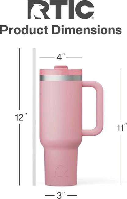 RTIC 30 oz Road Trip Tumbler Double-Walled Ceramic Lined InsulatedStainless Steel Portable Travel Coffee Mug Cup with Lid, Handle and Straw, Periwinkle Bouquet