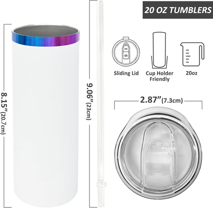 20 oz Skinny Tumblers Bulk, Stainless Steel Insulated Tumbler with Lids and Straws, Slim Double Wall Powder Coated Travel Coffee Mugs Reusable Cup for Hot Cold Drinks (Black,1 pack)