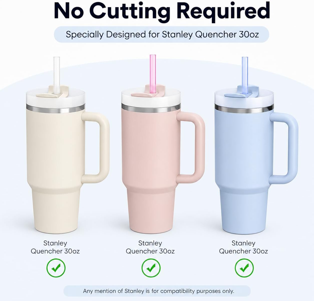 Joshey 12 Inch Tritan Replacement Straws for Stanley 40oz Tumbler - 6 Pack Reusable Long Straws with Cleaning Brush, Fits 30oz & 40oz Stanley Cup Accessories, BPA-Free (6 Colors)