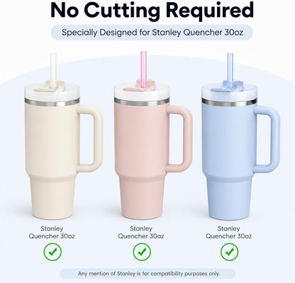 Joshey 12 Inch Tritan Replacement Straws for Stanley 40oz Tumbler - 6 Pack Reusable Long Straws with Cleaning Brush, Fits 30oz & 40oz Stanley Cup Accessories, BPA-Free (6 Colors)