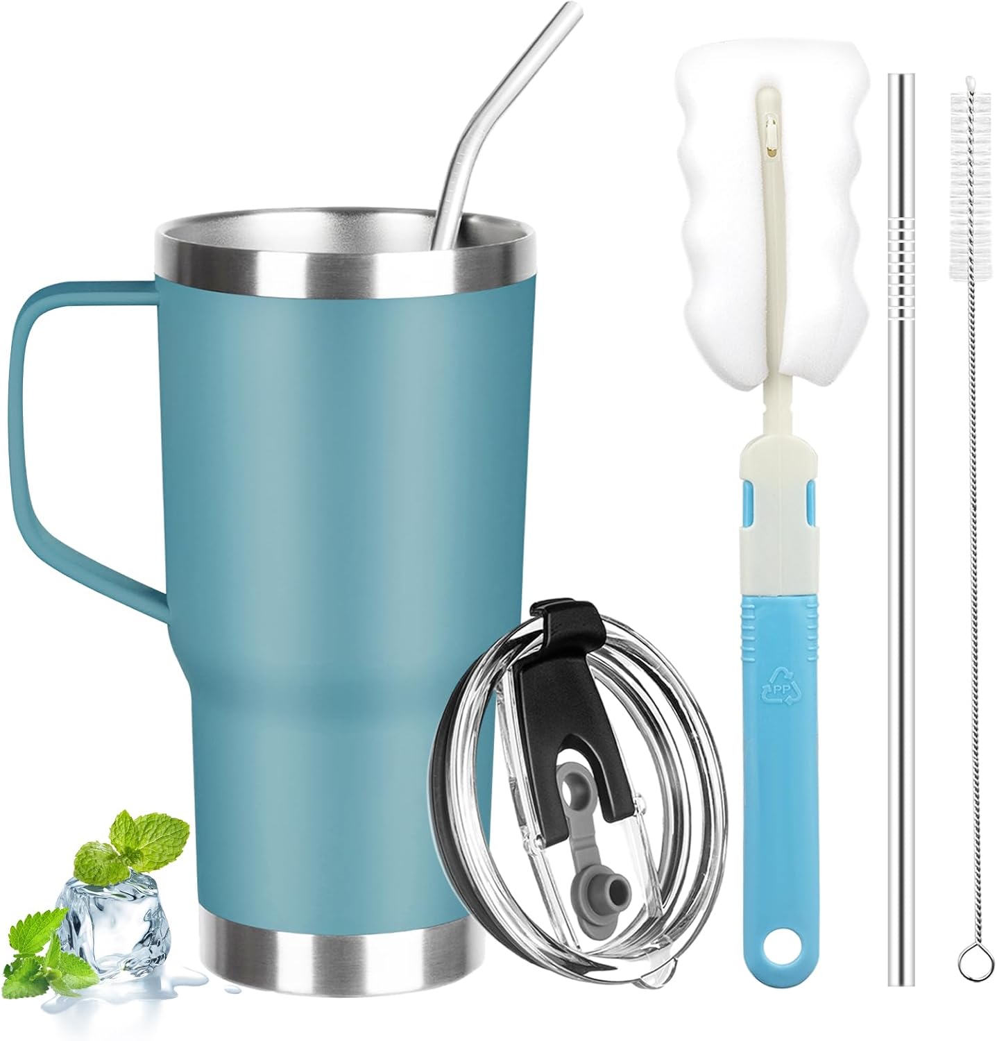 20 oz Tumbler with Handle, Stainless Steel Insulated Tumbler with Lid and Straw, Double Wall Vacuum Coffee Mug Tumbler, Insulated Coffee Thermal Cup for Cold and Hot (Light Purple)
