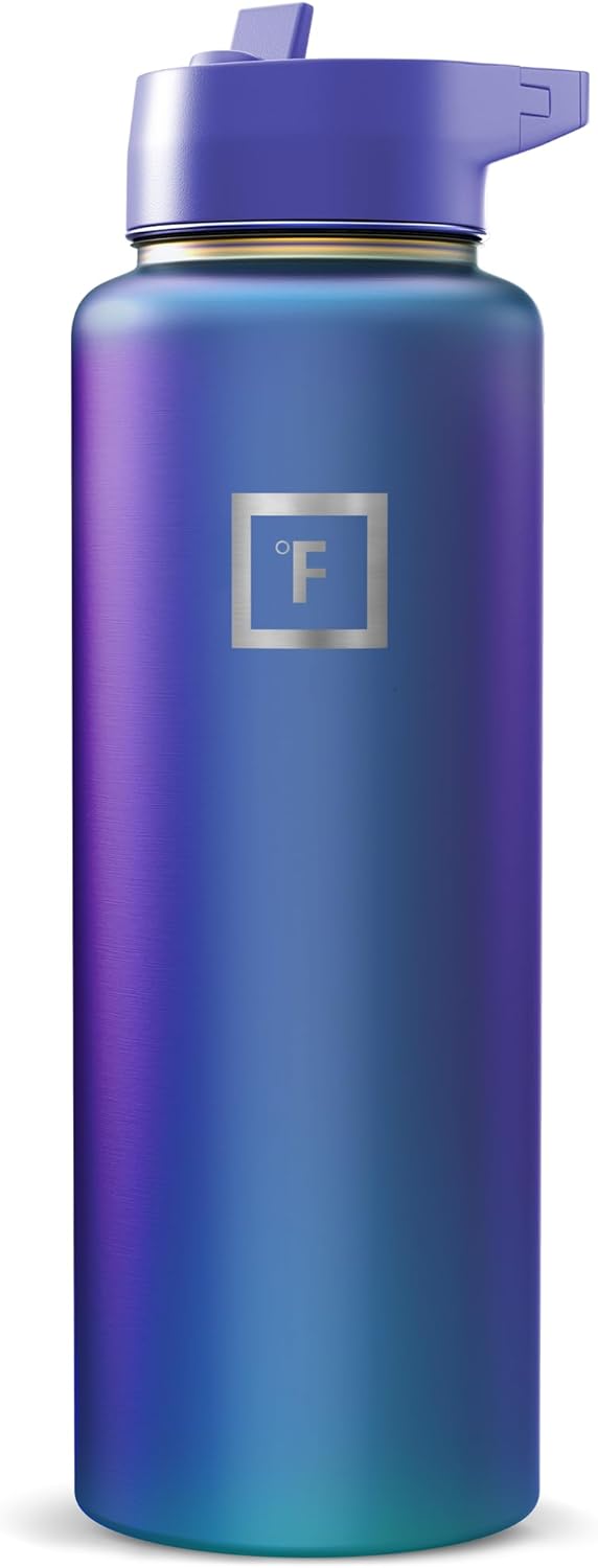 IRON °FLASK Camping & Hiking Hydration Flask with Straw, Wide Mouth Insulated Stainless Steel Sports Water Bottle - 40 oz Midnight Black