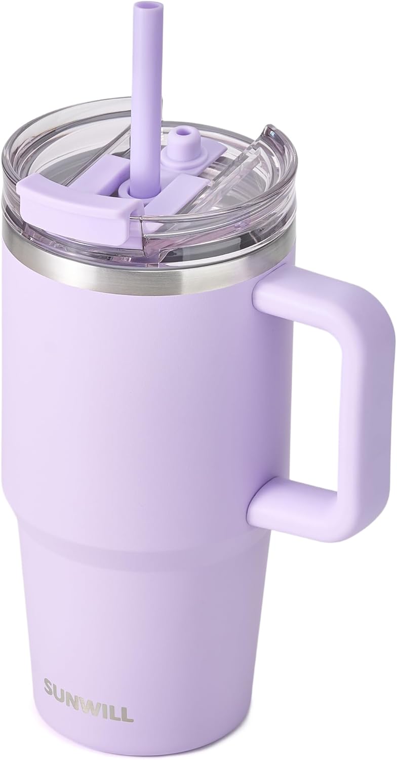 SUNWILL 20 oz Tumbler with Handle and Straw Leak Proof,Travel Coffee Mug with Lid, Stainless Steel Cup Insulated for Office & Gym, Cupholder Friendly, Powder Coated Orchid