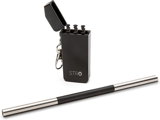 STRO Portable Reusable Metal Straw with Travel Case & Built-in Cleaning Brush, Stainless Steel Straws Drinking Straw for 20 and 30 oz Tumblers, Cans, Bottles, Cups