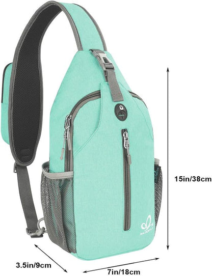 WATERFLY Crossbody Sling Backpack Sling Bag Travel Hiking Chest Bag Daypack (Black)
