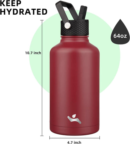 Konokyo 22oz Stainless Steel Bottles with 3 Lids Sport Insulated Water Bottle,Mint