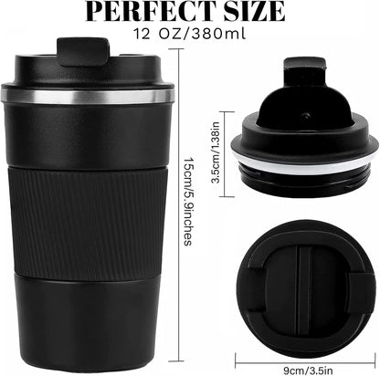 YINBAOGE Insulated Travel Coffee Mug, Spill & Leak Proof, Portable To Go Camping Stainless Steel Coffee Tumbler, Reusable Thermal Coffee Cup with Lid for Hot & Cold Drinks (Black, 12 OZ)