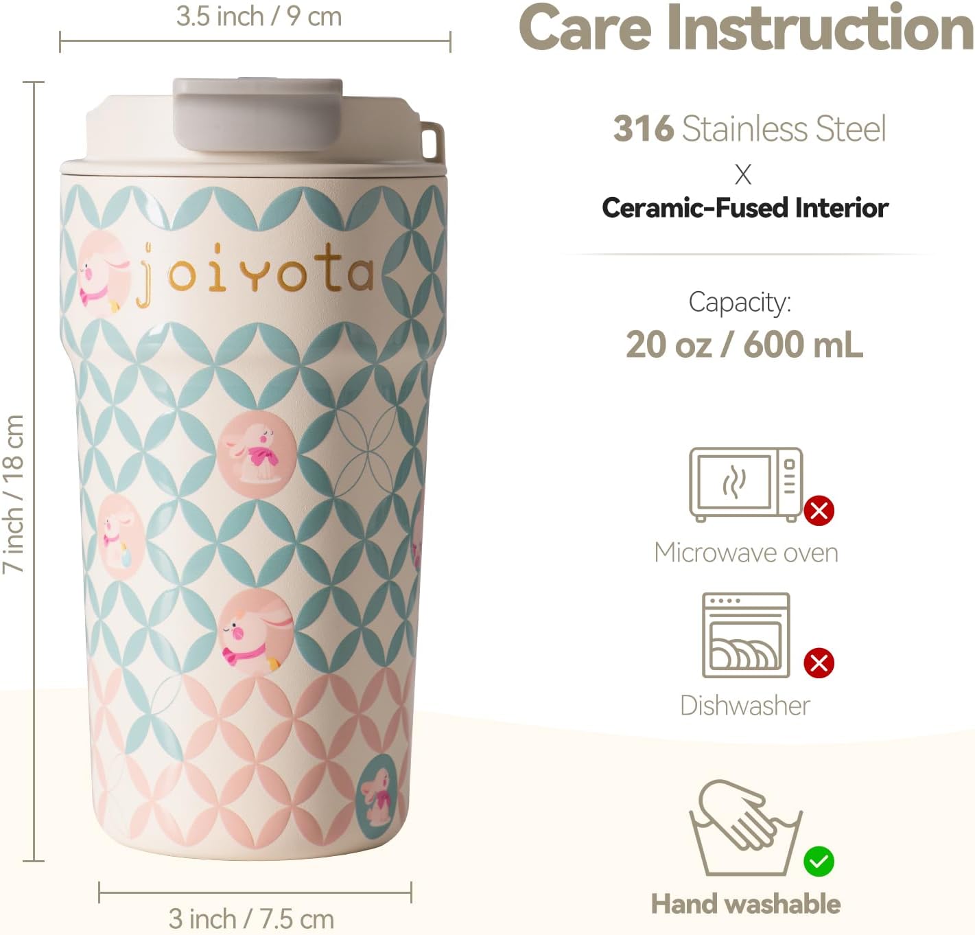 20oz Artic Ceramic Lined Coffee Tumbler, 3D Floral Print Design, Insulated Stainless Steel Travel Mug with Lid and Straw, BPA-Free Leak-Proof for Hot & Iced Coffee Tea, Unique Gifts for Women