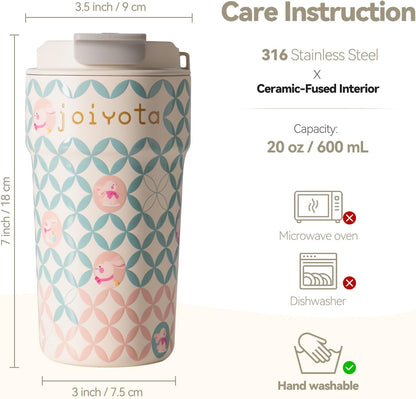 20oz Artic Ceramic Lined Coffee Tumbler, 3D Floral Print Design, Insulated Stainless Steel Travel Mug with Lid and Straw, BPA-Free Leak-Proof for Hot & Iced Coffee Tea, Unique Gifts for Women