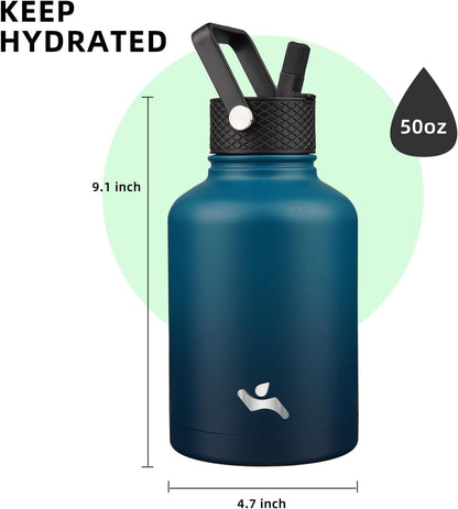 Konokyo 22oz Stainless Steel Bottles with 3 Lids Sport Insulated Water Bottle,Mint