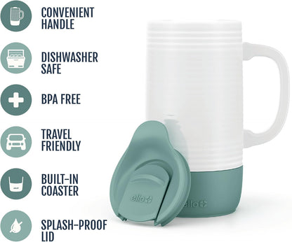 Ello Jane 18oz Ceramic Travel Mug with Handle, Splash-Resistant Slider Lid and Built-in Coaster, Perfect for Coffee and Tea, BPA Free, Dishwasher Safe, Gift for Him Her Mother's Day Birthday, Sandbar