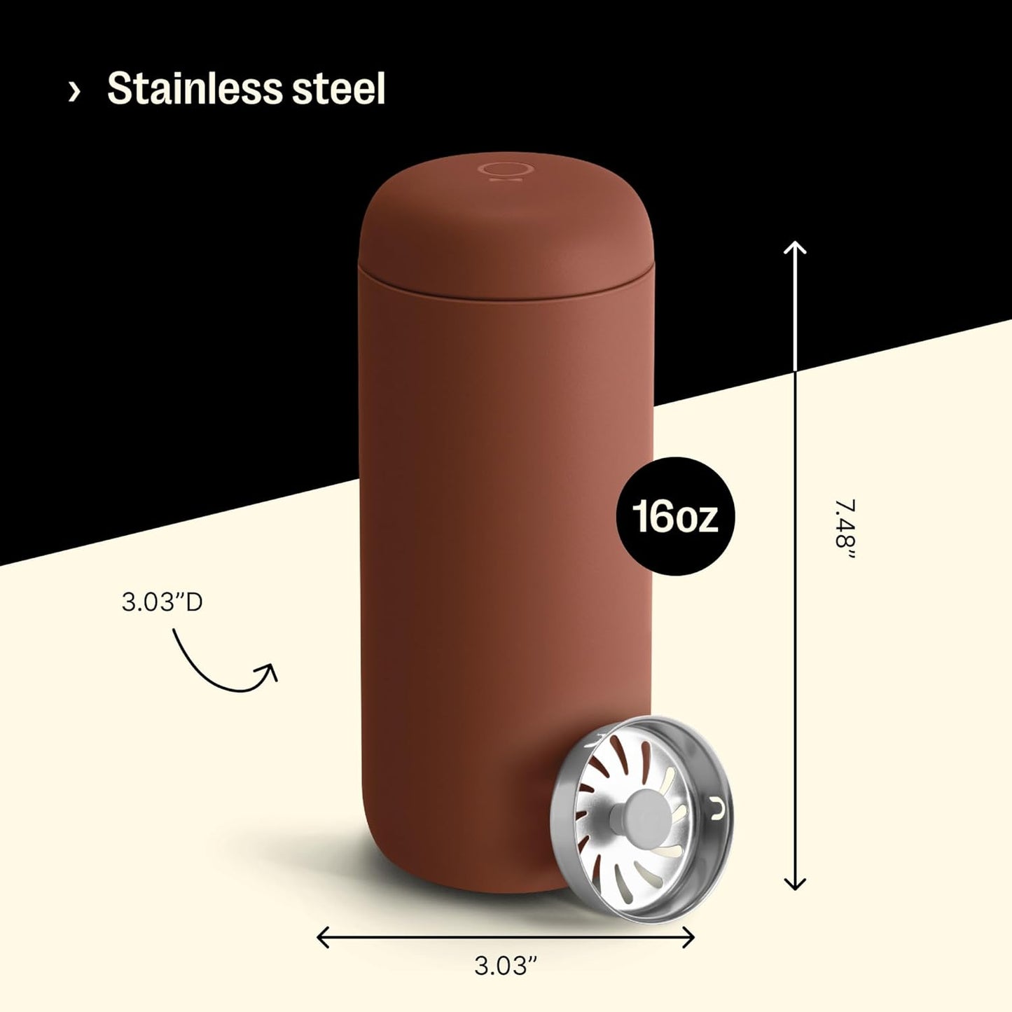 Fellow 16 oz Carter Move Travel Mug - Vacuum-Insulated Stainless Steel Travel Coffee Mug - Coffee Tumbler with Ceramic Interior and Splash Guard - Matte Black