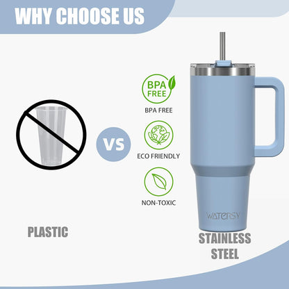 40 oz Tumbler with Handle,Tumbler with Lid and Straw,Double Wall Insulated Cup Stainless Steel Travel Mug(Cold for 34 Hours),Water Bottle for Iced Tea,Coffee,Cold Beverages(Purple)
