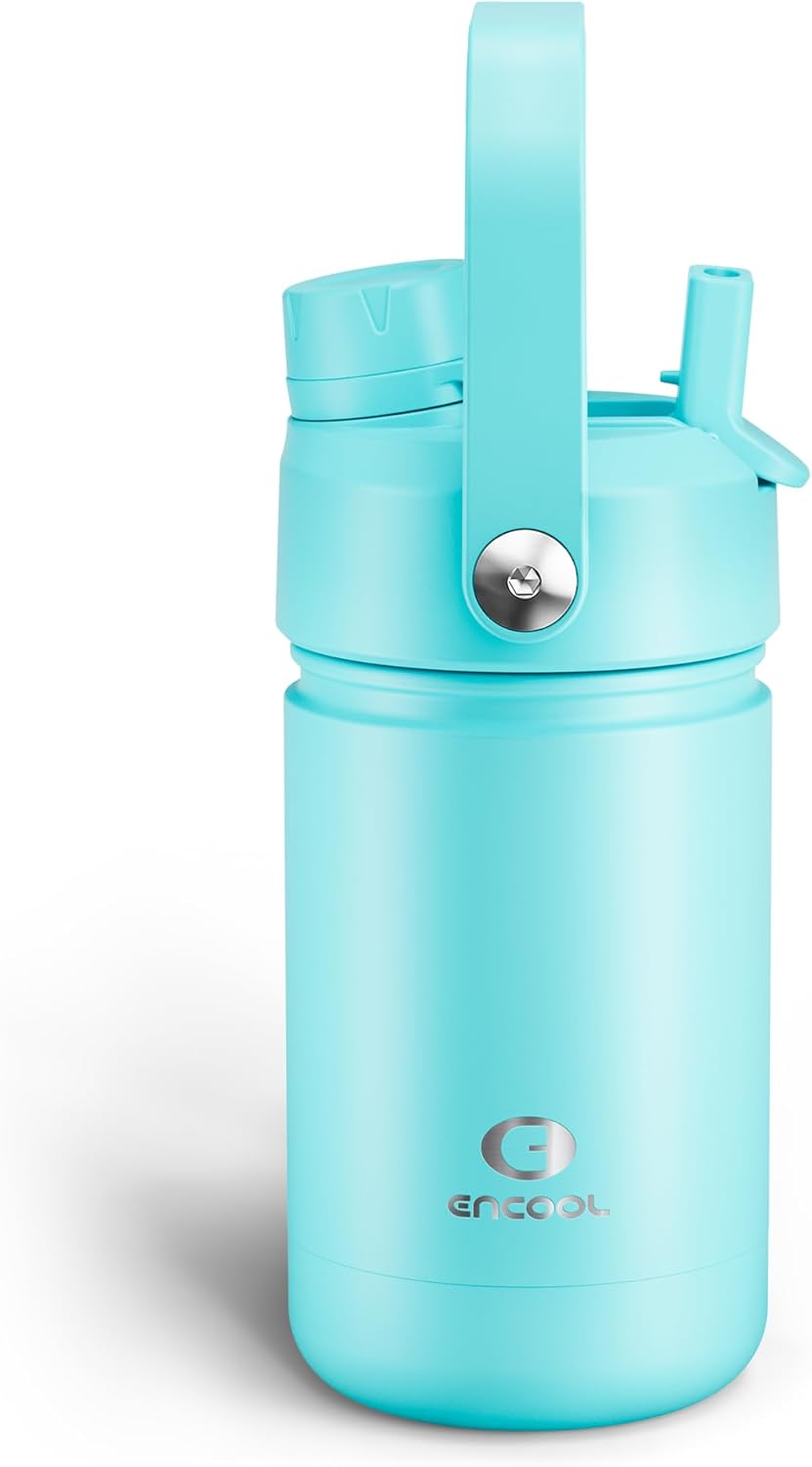 ENCOOL Insulated Water Bottle with Straw Stainless Steel Water Bottle, Leak-Proof, BPA-Free, Double Wall Vacuum Keeps Cold for 24 Hours for Sports, Travel, School (26 oz, Cotton Candy) - Colors B