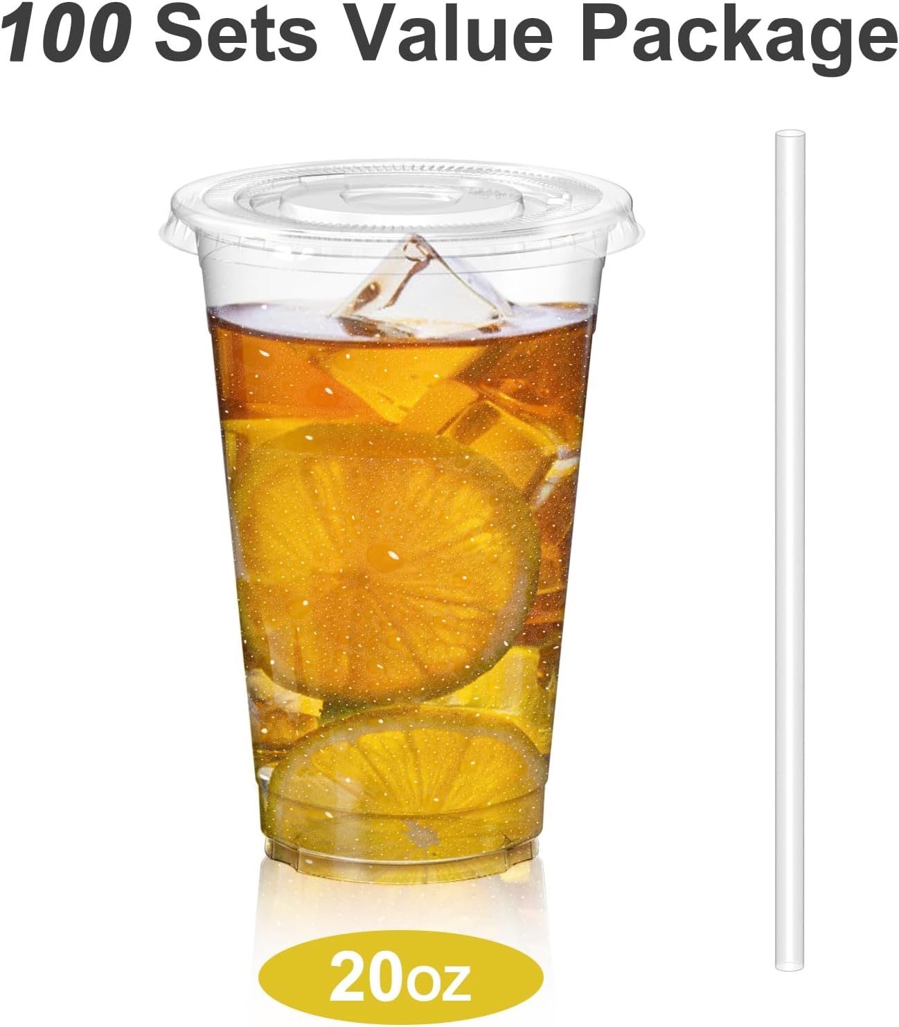 Dealusy 100 Pack - 16 oz Clear Plastic Cups with Lids, Sturdy & Food Safe Iced Coffee Cups with lids, Disposable Plastic Smoothie Cups for Cold Drinks, Sip Lids