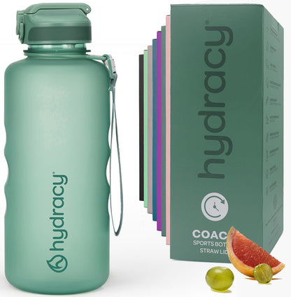 Hydracy Water Bottle with Time Marker -Large BPA Free Water Bottle & No Sweat Sleeve -Leak Proof Gym Bottle with Times to Drink - Ideal for Fitness Sports & Outdoors