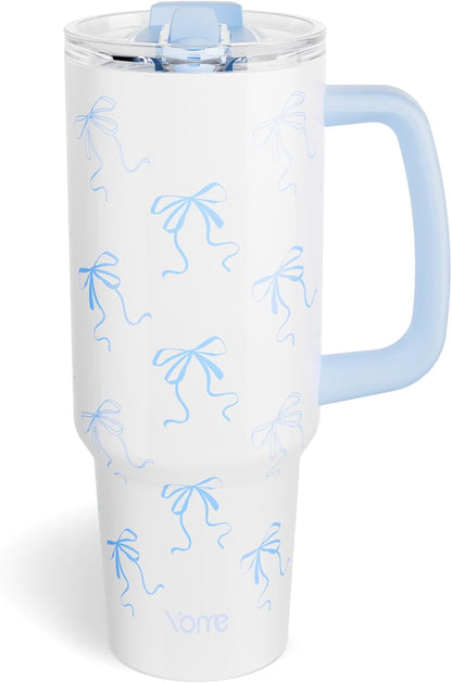 YOME 40oz Nurse Tumbler with Handle and Flip Straw | Stainless Steel Insulated Water Bottle | Keeps Drinks Cold | Dishwasher Safe | Cupholder Friendly | Gift Gym Travel Yoga