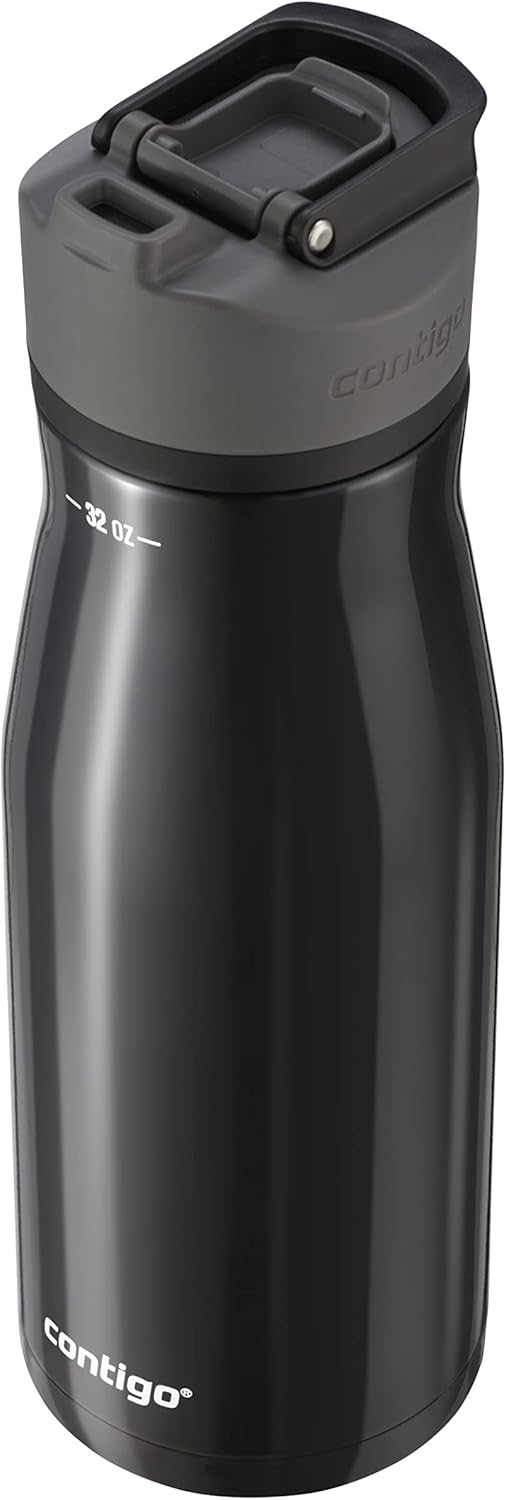Contigo Cortland Chill 2.0 Vacuum-Insulated Stainless Steel Water Bottle, Spill-Proof Sip Technology, Interchangeable Lid, 24oz, Steel/Licorice, Perfect for Fitness Travel Everyday Use