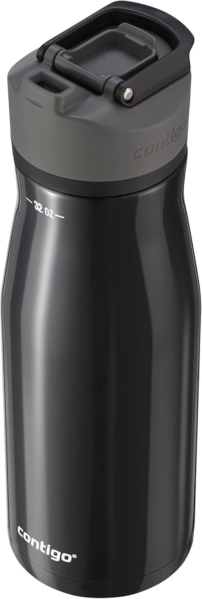 Contigo Cortland Chill 2.0 Vacuum-Insulated Stainless Steel Water Bottle, Spill-Proof Sip Technology, Interchangeable Lid, 24oz, Steel/Licorice, Perfect for Fitness Travel Everyday Use
