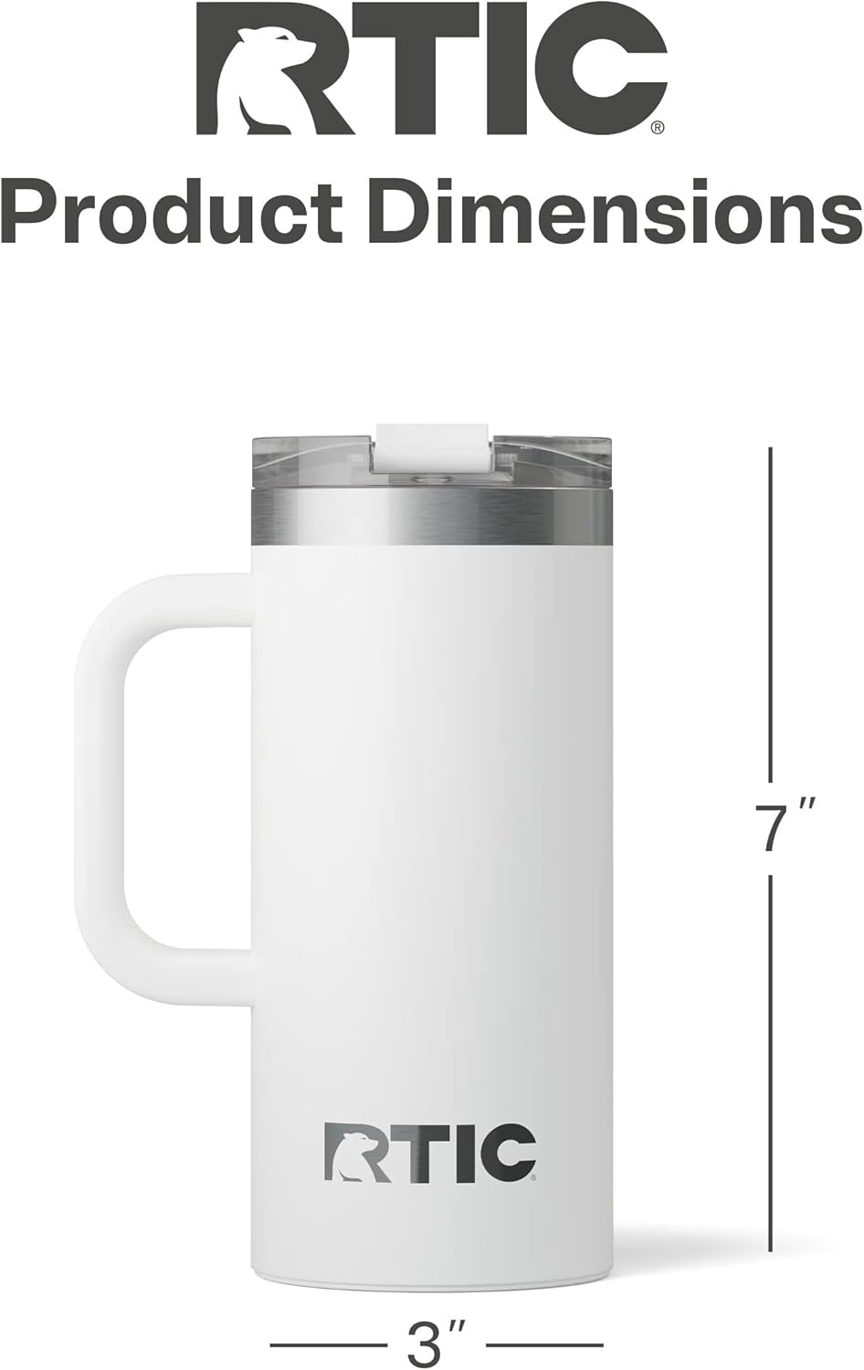 RTIC 20oz Road Trip Travel Mug with Lid and Handle, Ceramic Lined, Insulated, Stainless Steel, Metal, Double Wall Vacuum-Insulation, Portable Coffee, Tea Cup for Hot and Cold Drink, Black