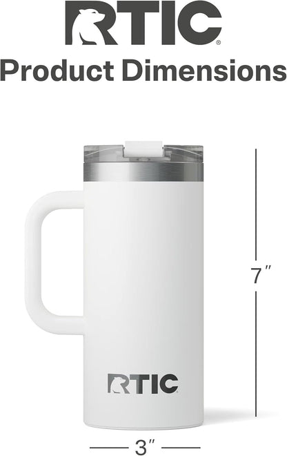 RTIC 20oz Road Trip Travel Mug with Lid and Handle, Ceramic Lined, Insulated, Stainless Steel, Metal, Double Wall Vacuum-Insulation, Portable Coffee, Tea Cup for Hot and Cold Drink, Black