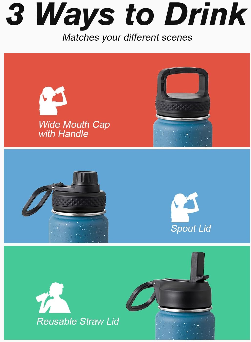 Half Gallon Water Bottle Insulated with Straw & 3 Lids, Coolflask 64 oz Water Jug Large Metal Stainless Steel Wide Mouth for Sports, Gym or Office, Non-BPA Keep Cold 48H Hot 24H, Samurai Cyan