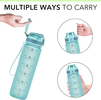 32oz Water Bottle with Time Marker, Motivational Drinking Bottle with Strap, BPA-Free Leak-Proof, Encouraging Water Bottle Time to Drink Water for Gym School Office Travel