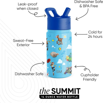 Simple Modern Disney Minnie Mouse Kids Water Bottle with Straw Lid | 14oz Insulated Stainless Steel Kids Tumbler & Spill Proof Toddler Cup for School, Girls, Boys | Summit | Minnie Mouse Fun - Colors B
