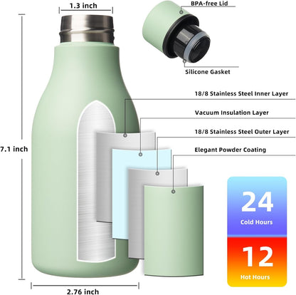 BJPKPK Insulated Water Bottles, 18 oz Stainless Steel Metal Water Bottle with Strap, BPA Free Leak Proof Jugs, Mugs, Flasks, Reusable Thermal Flasks for Sports & Travel, Black - Colors A