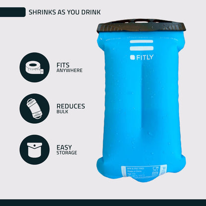 FITLY Soft Flask - Shrink As You Drink Soft Water Bottle for Hydration Pack - Folding Water Bottle Ideal for Running, Hiking, Cycling, Climbing & Rigorous Activity