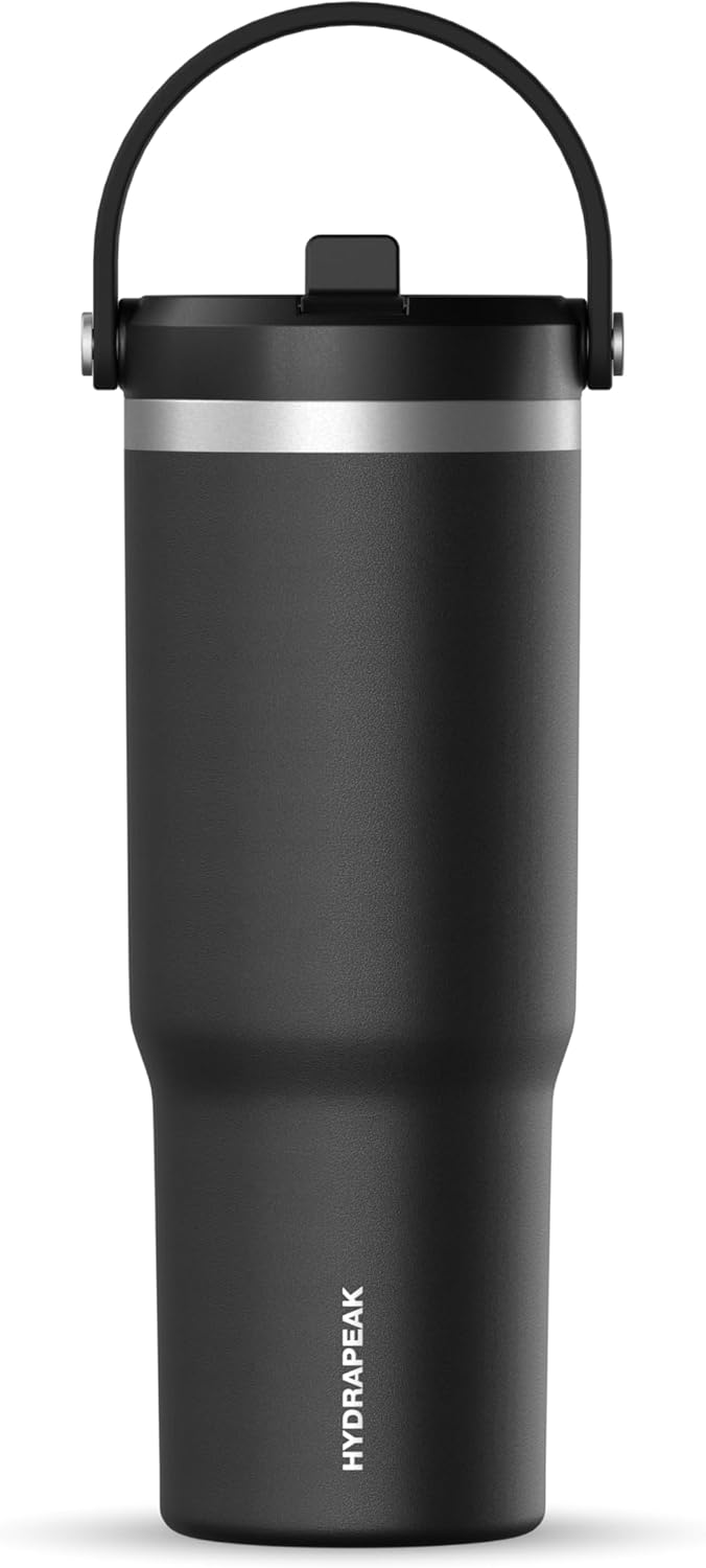 Hydrapeak Nomad 32oz Insulated Stainless Steel Travel Tumbler with Handle & Straw Lid, Leakproof, Cupholder Friendly, Keeps Drinks Cold 24 Hours, Reusable Bottle for Daily Hydration (Pale Sage)