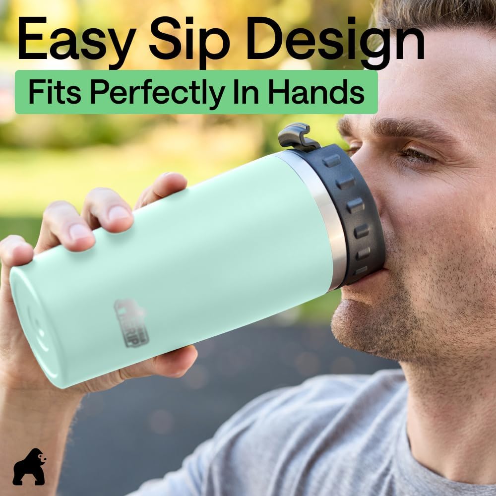 GORILLA GRIP 304 Stainless Steel Double Insulated Travel Coffee Mug, Leakproof Lid with Smooth Sip Top, Prevent Spills, Dent & Rust Resistant Reusable Tumbler Cup, Thermal Mugs for Drinks, 20oz, Black