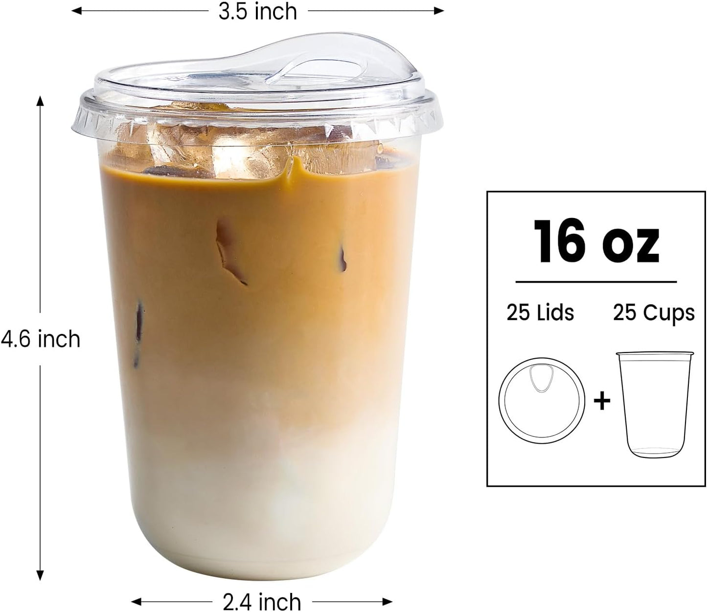 Round Bottom Clear Plastic Cups with Sip Lids, 50 Sets, 16 Oz Disposable Iced Coffee Cups with Strawless Lids To Go Cold Drink Cups for Smoothies, Juices, Party Catering